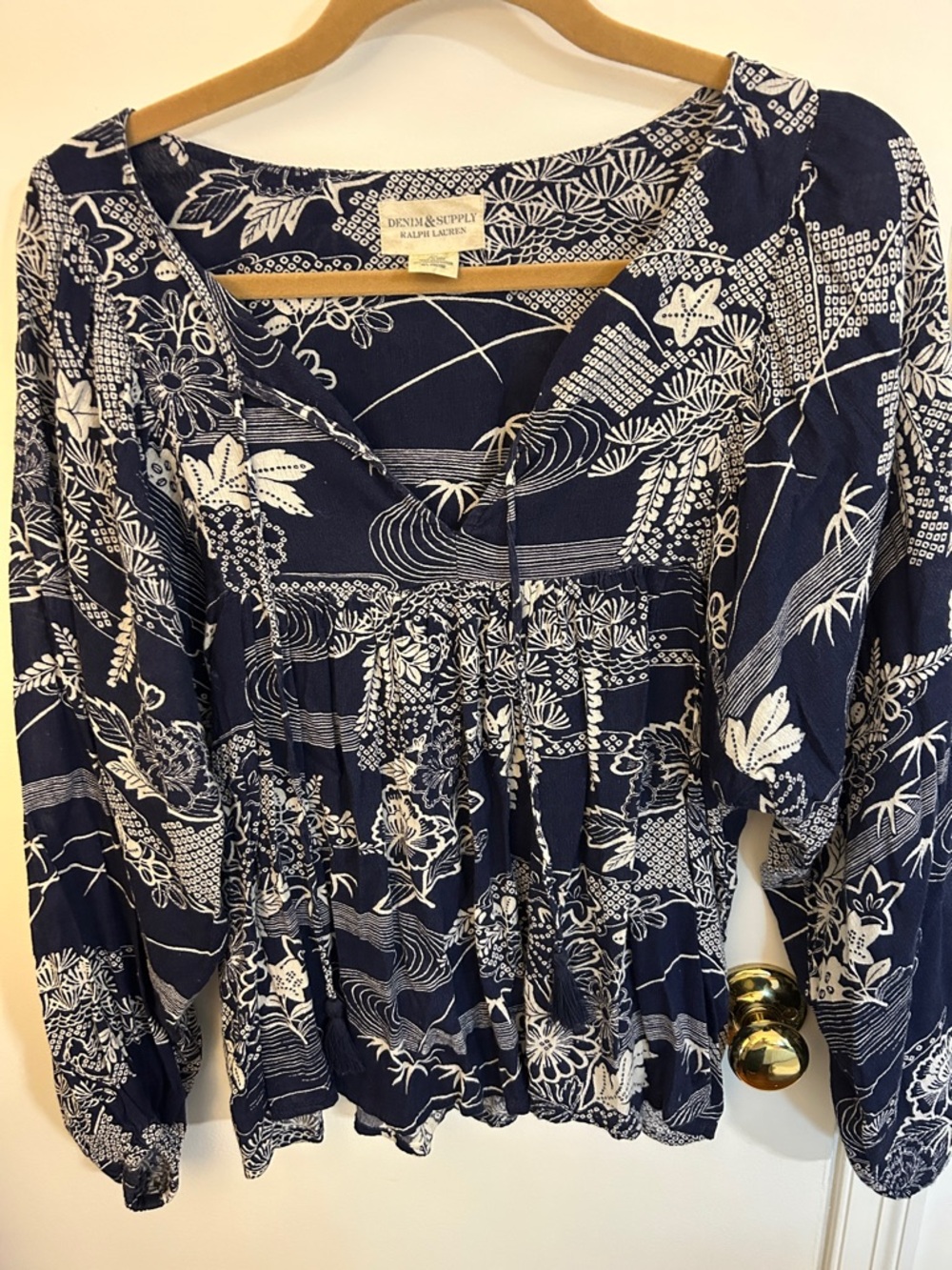 Denim & Supply Ralph Lauren Navy and White Floral Peasant Blouse